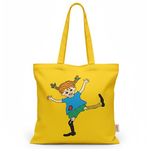 Tygkasse, Pippi Långstrump, gul med bälg 43 x 35 cm