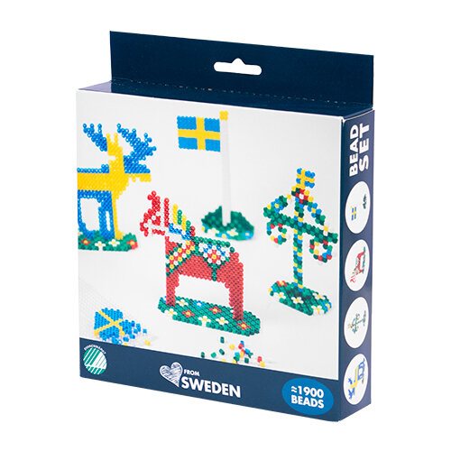 Pärlset Sweden: Dalahäst, Älg, Flagga, Midsommarstång, 15 cm